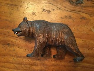 Antique Vintage Black Forest Wood Carved Bear Glass Eyes