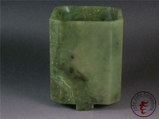 Fine Old Chinese Celadon Nephrite Jade Carved Brush Pot Style Statue