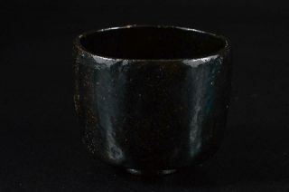 S1424: Japanese Old Raku - Ware Black Glaze Tea Bowl Green Tea Tool Tea Ceremony
