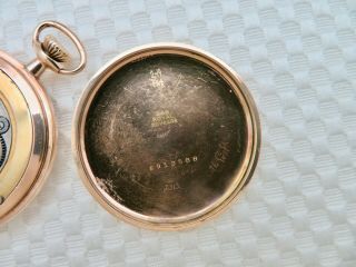 1918 ELGIN 6 Size Black Military Star Dial Pocket Watch 14K Gold Filled Case 4