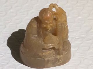 Antique Chinese Carved Buddah Figure Seal Wax Statue Carving Soapstone Sag