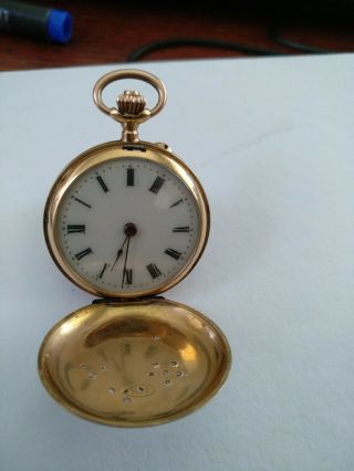Rare 18K Solid Gold with Diamonds Full Hunter Pocket Watch - Serviced 10