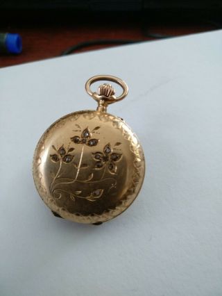Rare 18K Solid Gold with Diamonds Full Hunter Pocket Watch - Serviced 11
