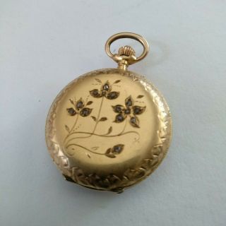 Rare 18k Solid Gold With Diamonds Full Hunter Pocket Watch - Serviced