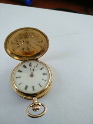 Rare 18K Solid Gold with Diamonds Full Hunter Pocket Watch - Serviced 2