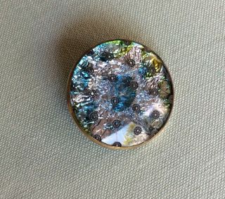 Foiled Silver & Peacock Colors Under Glass Set In Metal Button 2