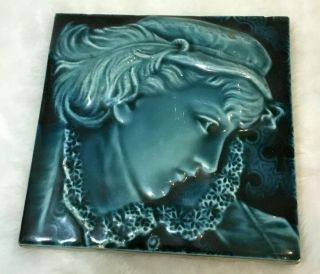 Vintage Antique Trent Portrait Tile Porcelain Blue Boy/youth High Relief 1880 