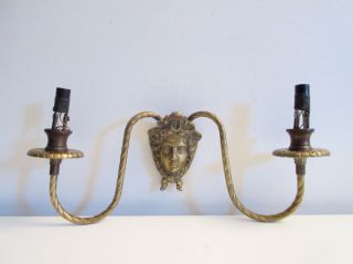 Antique Louis Xvi Figural Wall Sconce Brass Candelabra Base Lamp For Repair