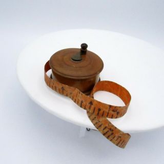Antique Novelty Sewing Miniature Tape Measure W/fishing Reel & Brass Winder,  Nr