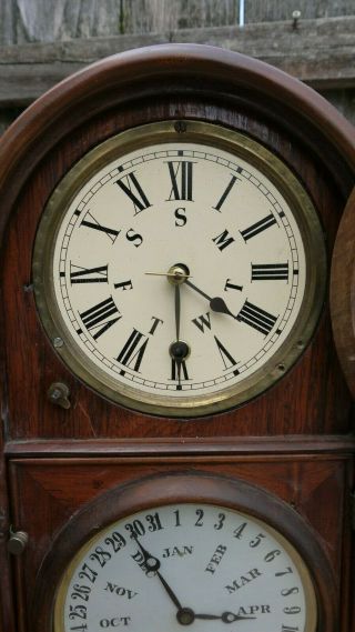 Antique EN Welch Double Dial Calendar Clock,  BB Lewis calendar project clock 8