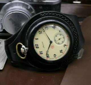 Vintage Military 3602 Wolfs Pocket Watch,  Wwi Style Leather Wristband Mj01