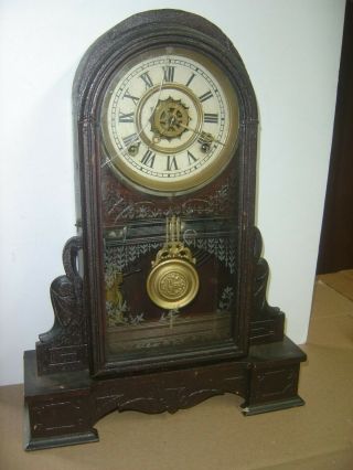 Antique 1874 Waterbury 8 Day Parlor Kitchen Gingerbread Alarm Clock - Project
