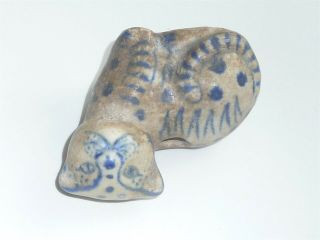 ANTIQUE BLUE/WHITE CAT INSENCE BURNER ? / OIL LAMP ? - MING DYNASTY? 6