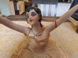 Extraordinary 1920s Germany Flapper Pincushion Half Doll Hands Raised & Porcelai 2