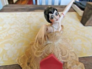Extraordinary 1920s Germany Flapper Pincushion Half Doll Hands Raised & Porcelai 3