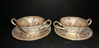 Antique Bullion Cup & Saucer Set By Cauldon England Roses Gold Fine Cra 12 Avail