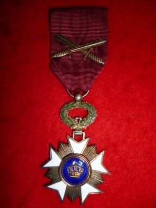 Belgium - Order Of The Crown Knight’s Gilt Breast Badge Medal With Swords