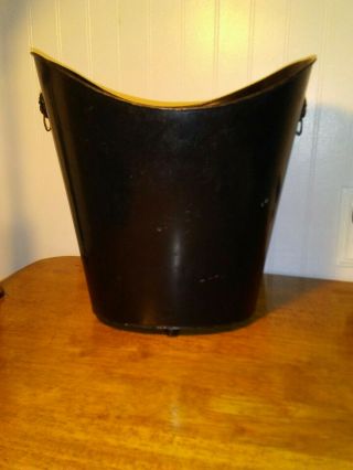 Vtg Hand Painted Asian Metal Trash Can Waste Basket LION HANDLES Antique Black 5