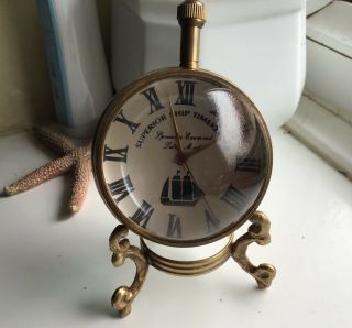 Ships Nautical Timekeeper / 2” Glass Ball Clock Encased In Brass & Stand Rare