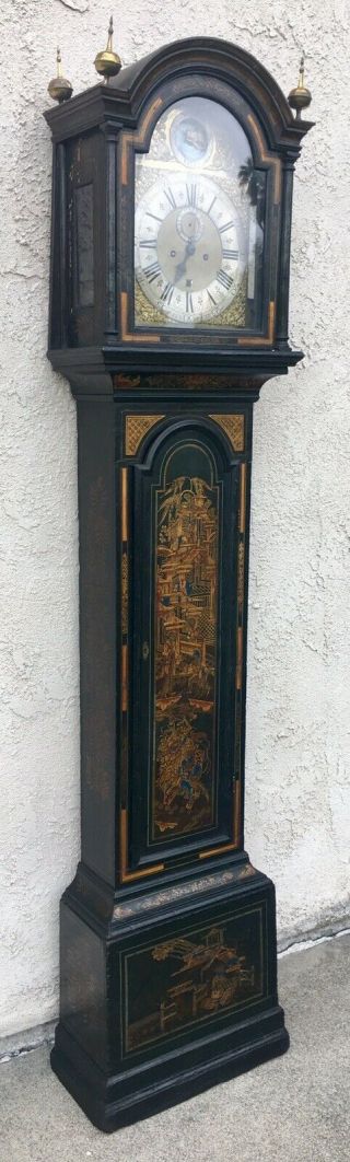 ANTIQUE CHINOISERIE TALL CASE GRANDFATHER CLOCK 2