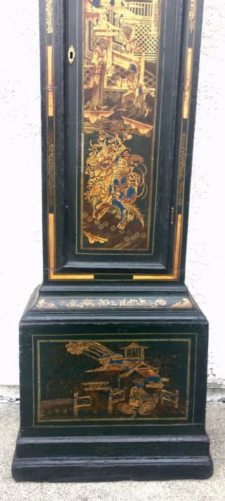 ANTIQUE CHINOISERIE TALL CASE GRANDFATHER CLOCK 4