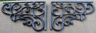2 Decorative Metal Wall Shelf Brackets Corbels Leafy Scroll Design 12 " X 8 "