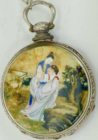 Museum Qing Dynasty Chinese Silver&enamel Erotic Pocket Watch C1850s By Tobias