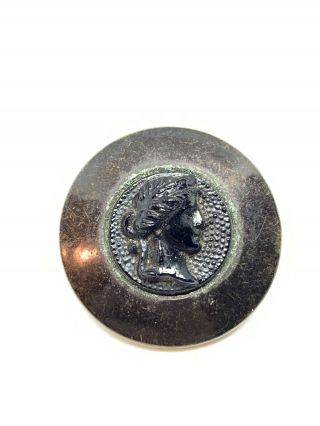 Antique Dice Button Early Button Cameo Brass And Jet Glass 27.  18mm 5