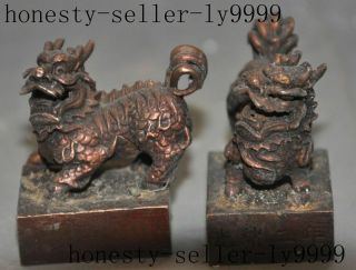 old china palace bronze foo dog lion Kylin beast statue seal stamp Signet pair 5