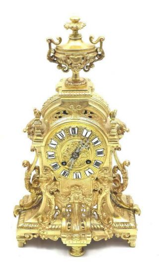 Antique Mantle Clock French 1870’s Embossed Pierced Bronze Bell Striking