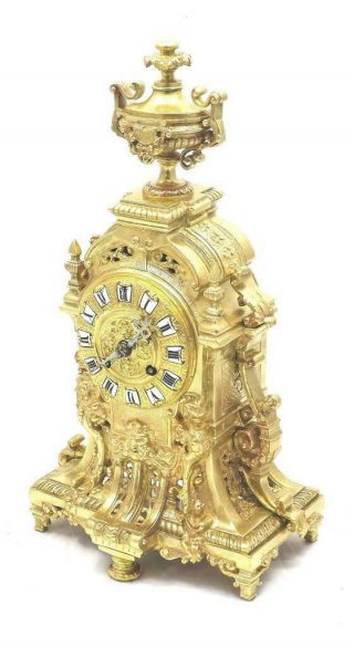 Antique Mantle Clock French 1870’s Embossed Pierced Bronze Bell Striking 2