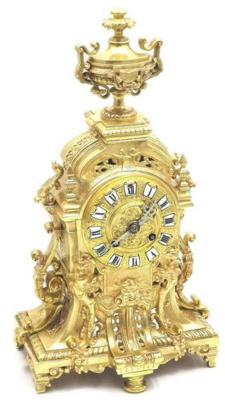 Antique Mantle Clock French 1870’s Embossed Pierced Bronze Bell Striking 3