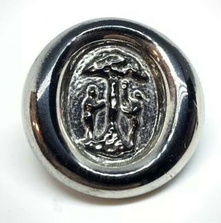 Victorian Bimini Adam And Eve Silver Luster Black Glass Button 24.  25mm Intaglio 3