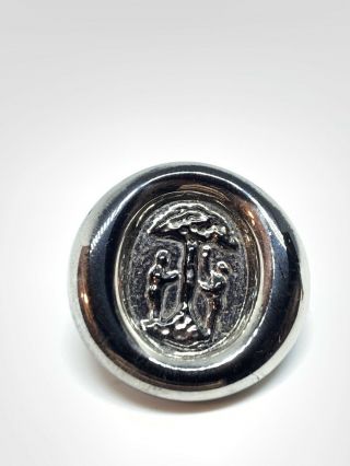 Victorian Bimini Adam And Eve Silver Luster Black Glass Button 24.  25mm Intaglio 6