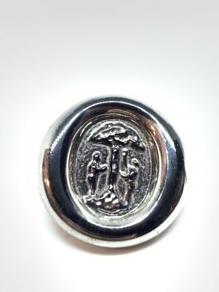 Victorian Bimini Adam And Eve Silver Luster Black Glass Button 24.  25mm Intaglio 7