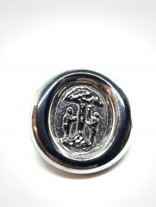 Victorian Bimini Adam And Eve Silver Luster Black Glass Button 24.  25mm Intaglio 8