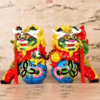 Feng Shui Pottery Porcelain Lion Statue Evil Guardian Door Fu Foo Dog AA 6