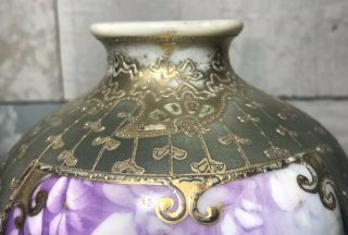 Hand Painted Japanese Nippon Roses Flowers Gold Moriage Vase 4