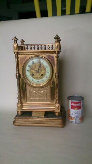 ANTIQUE BRASS GILT JAPY FRERES FRENCH MANTLE CLOCK C.  1880 10