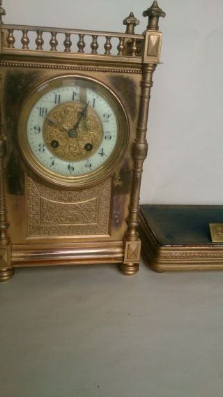 ANTIQUE BRASS GILT JAPY FRERES FRENCH MANTLE CLOCK C.  1880 11