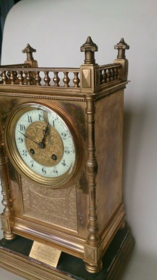 ANTIQUE BRASS GILT JAPY FRERES FRENCH MANTLE CLOCK C.  1880 2