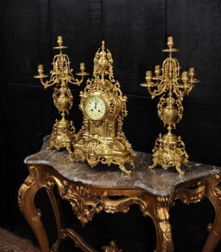 Large Antique French Gilt Bronze Clock Set by Louis Japy C1880. 2