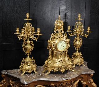 Large Antique French Gilt Bronze Clock Set by Louis Japy C1880. 3