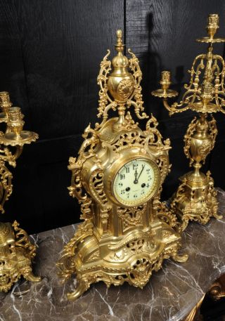 Large Antique French Gilt Bronze Clock Set by Louis Japy C1880. 7
