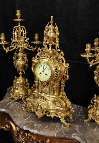 Large Antique French Gilt Bronze Clock Set by Louis Japy C1880. 8
