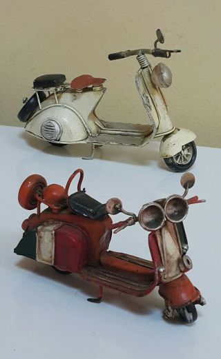 Vintage Vespa Scooter Motorcycle Toy Retro Handmade Tin Metal 2 Models