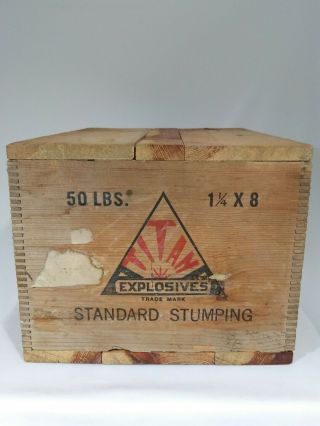 Antique Empty Titan TNT Explosives Crate Wooden Wood Box Origional Top / Lid 4