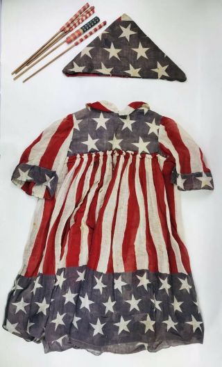 Antique U.  S.  A.  Flag Parade Dress,  Girls Hat & Small Flags,  Doughboys,  Ww1