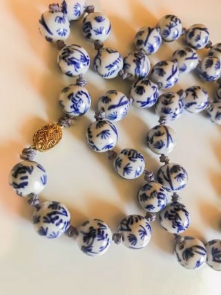 Fine Old Chinese Blue & White Porcelain Bead 28 1/2” Long Antique Necklace