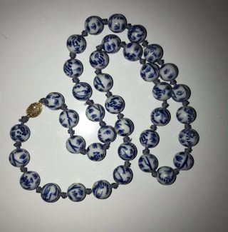Fine Old Chinese Blue & White Porcelain Bead 28 1/2” Long Antique Necklace 2